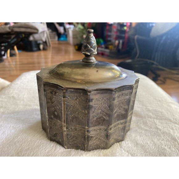 1991 Godinger Silver Plated Red Velvet lined Jewelry /Trinket box & lid VTG Jar - Picture 2 of 8